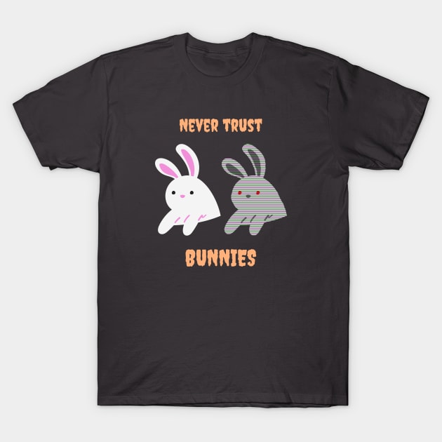 Never trust bunnies (light colour version) T-Shirt by pawsitronic